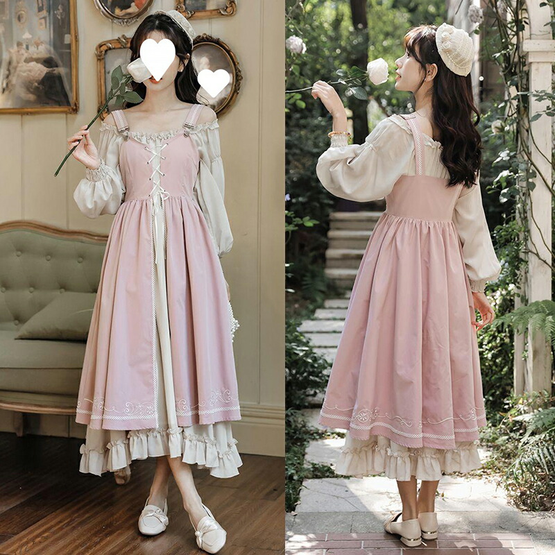 楽天市場】ワンピース 長袖 シャツワンピース+サロペット 可愛い 森