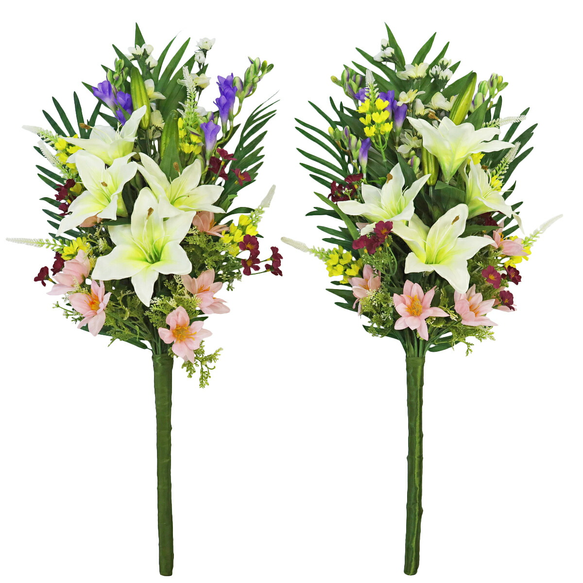 楽天市場】お墓 造花 仏花 白いスカシユリとソテツの仏様の大きな花束