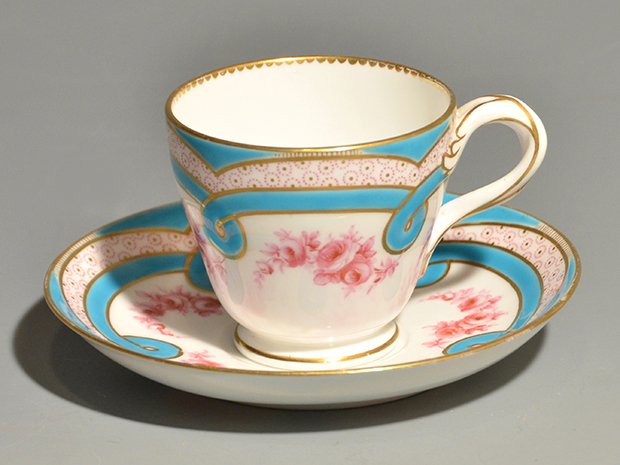 アンティーク ミントン 花文 トルコブルー 金彩 カップ＆ソーサー 1800