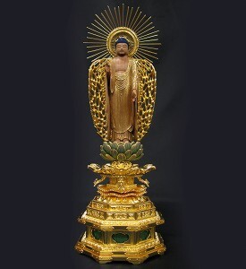 阿弥陀如来像(立像6寸/白檀) 本願寺派 木仏点検④ 6寸白檀截金・御本山