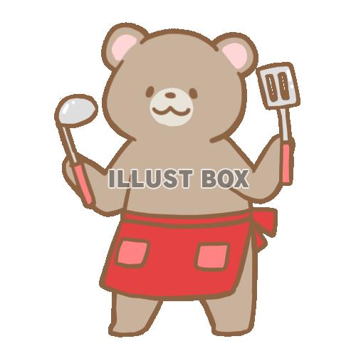 エプロンをするクマさん：イラスト無料
