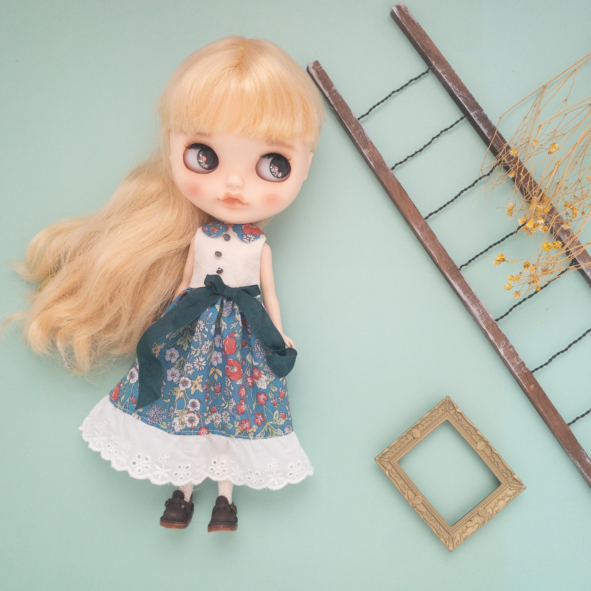 夏色ワンピース服（トップス白緑リボン）リカちゃんネオブライス