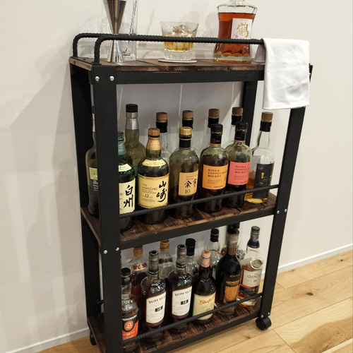 ウィスキーラック ワゴンタイプ 男前インテリア 棚 インダストリアル