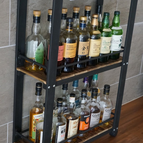 ウィスキーラック ワゴンタイプ 男前インテリア 棚 インダストリアル