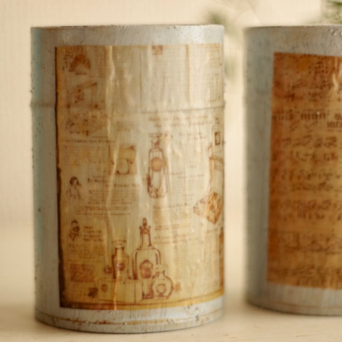 鉢にもペン立てにも！リメイク缶☆レトロラベル 一輪挿し・花瓶・花器