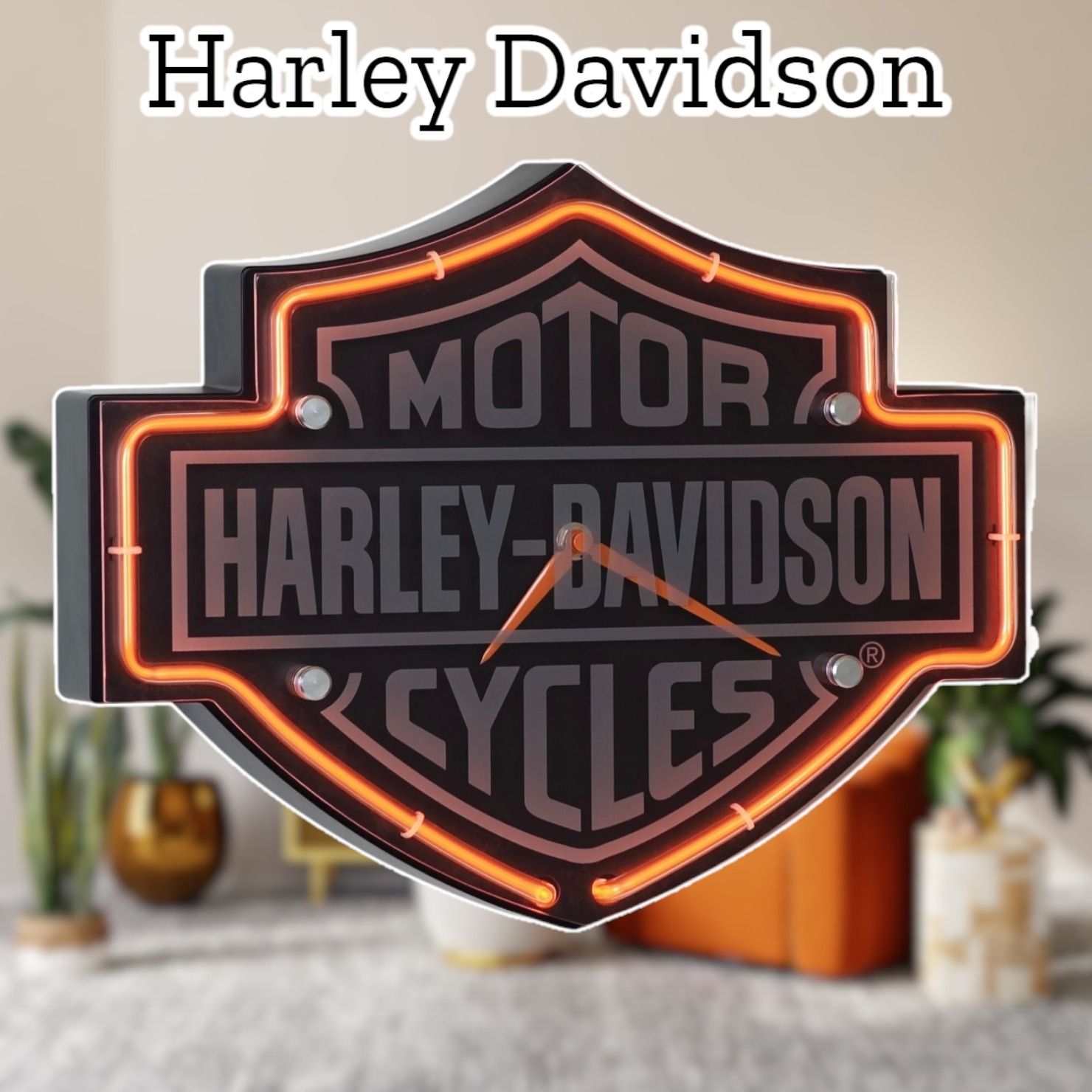 ハーレーダビットソン】お洒落! バー＆シールド型 ネオン時計 (Harley