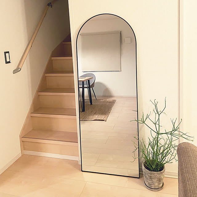 アーチ型スタンドミラー 大きめ 黒 180×60