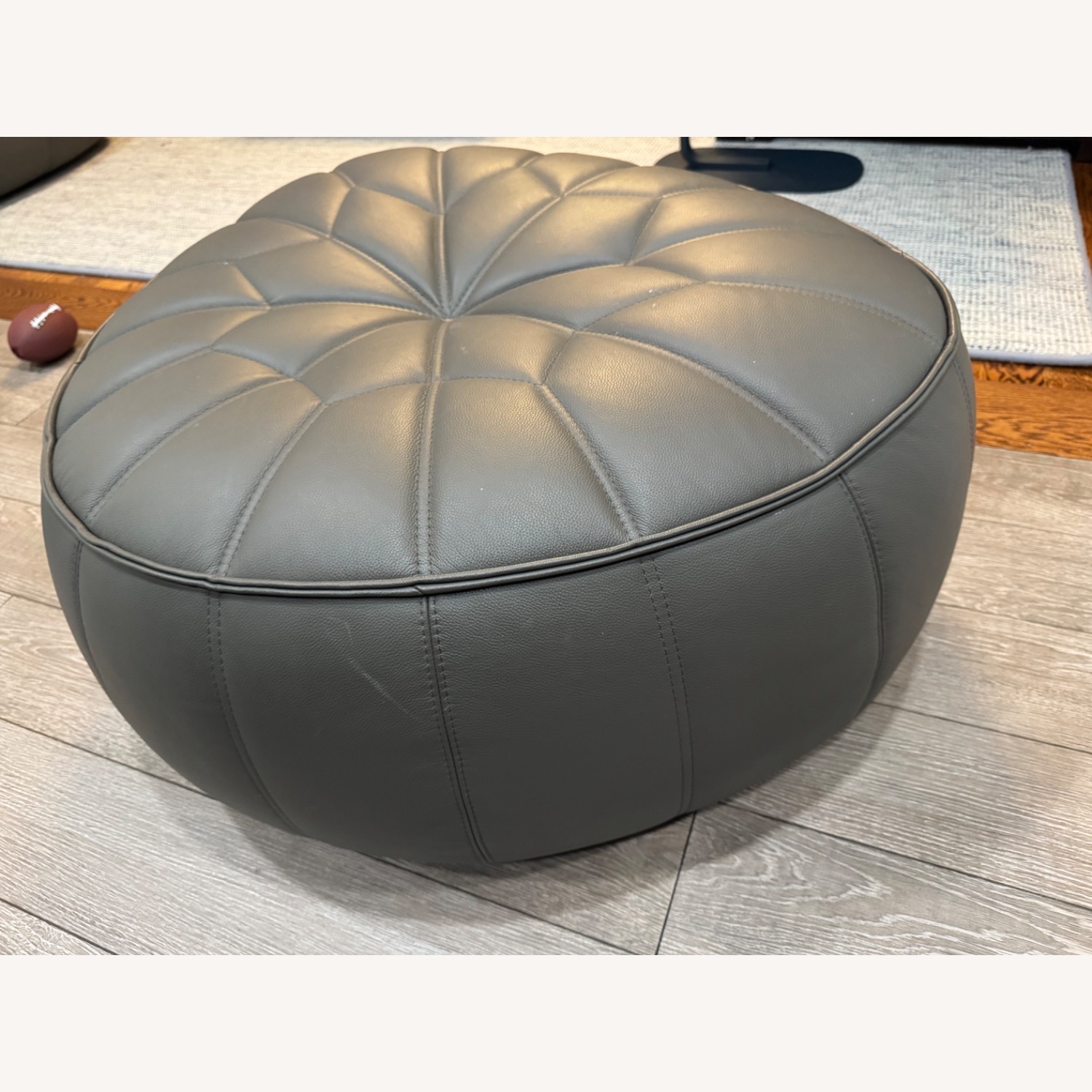Ligne Roset Ottoman Dark Gray Leather Ottoman - AptDeco