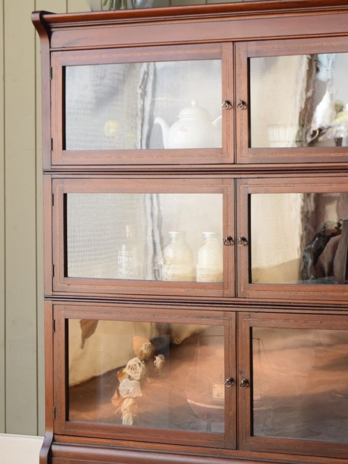 イギリスのアンティーク家具、ガラス扉が付いた本棚、おしゃれな