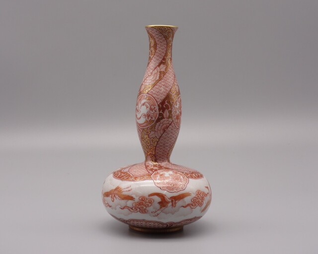 陶器の花瓶 老僧と小僧の絵柄 陶器の花瓶 老僧と小僧