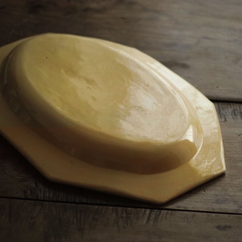 19世紀 南フランス アプト焼 黄釉オクトゴナル オーバルプレート / APT