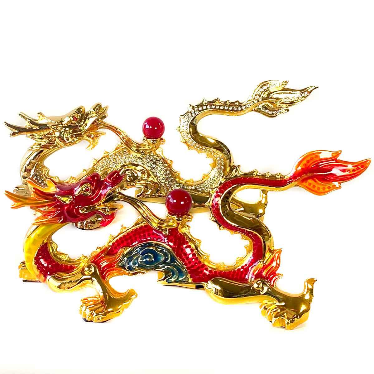 送料無料】龍神 赤龍 金龍 紅龍 風水 ダイヤモンド 置物 宝玉 玉 開運
