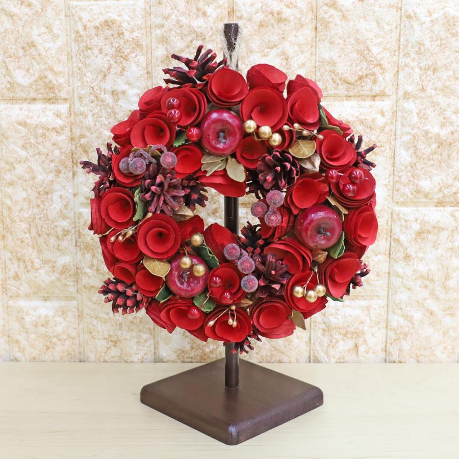クリスマスリース 飾り (Wreath Red-GoldBerry Leaf S リース スタンド