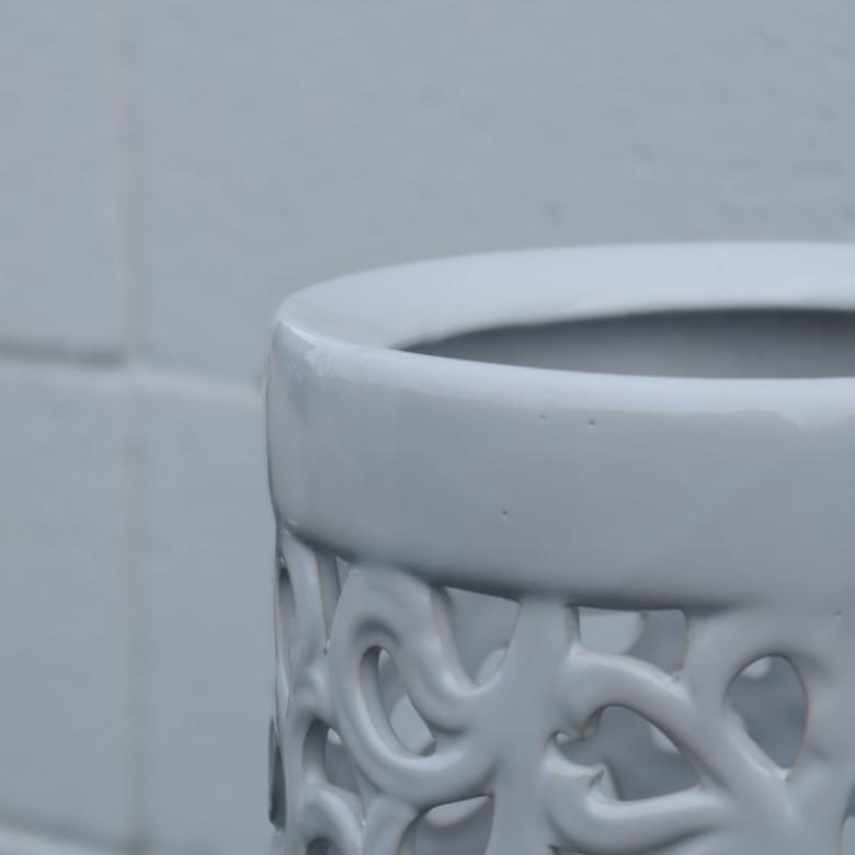 傘立て アンブレラスタンド 陶器製 透かし彫りアート ホワイト 白