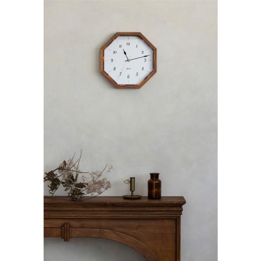 壁掛け時計 掛け時計 おしゃれ 八角形 天然木 北欧 静音 連続秒針 時計