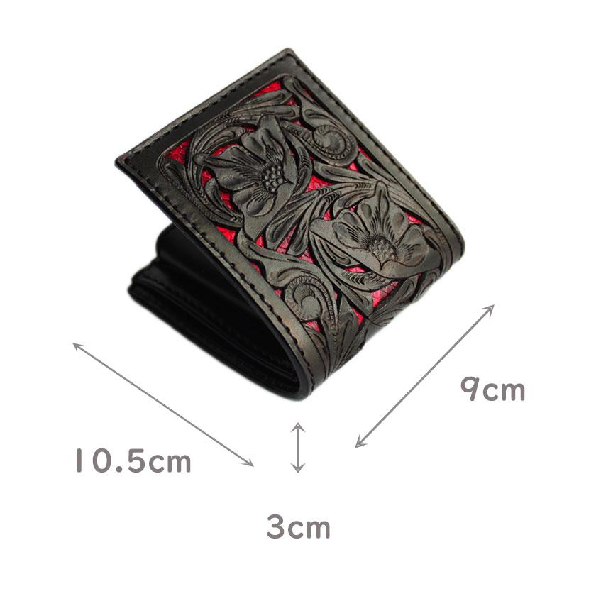 カービングショートウォレット/透かし彫り二つ折り財布/レッドパイソン