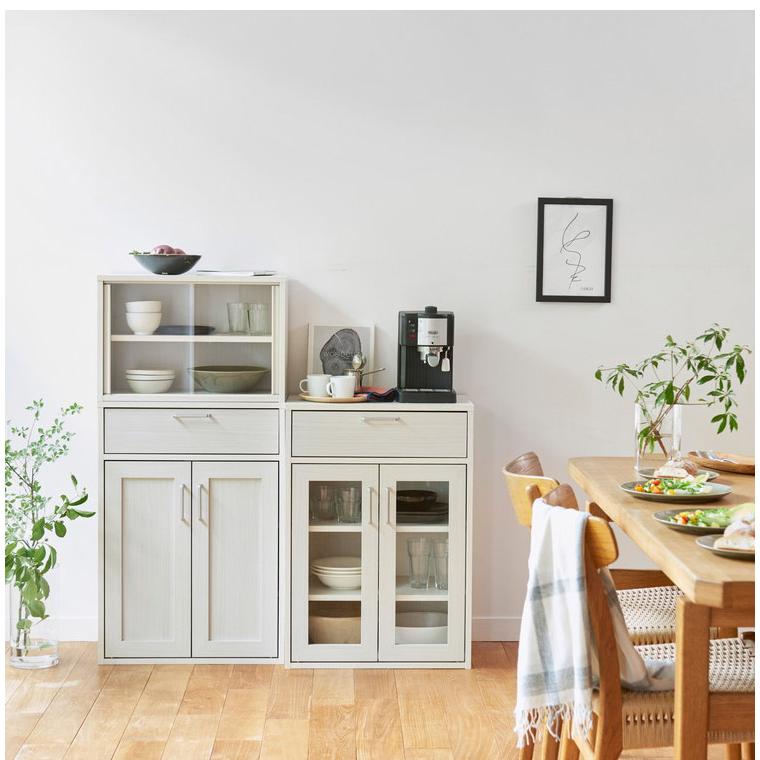 白井産業 食器棚 カップボード キッチン収納 キャビネット 棚 幅57cm