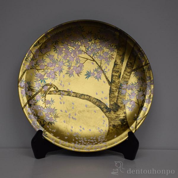 一尺飾り皿 夜桜 ( 木札名入れ有料 置物 飾皿 スタンド 絵皿 贈り物