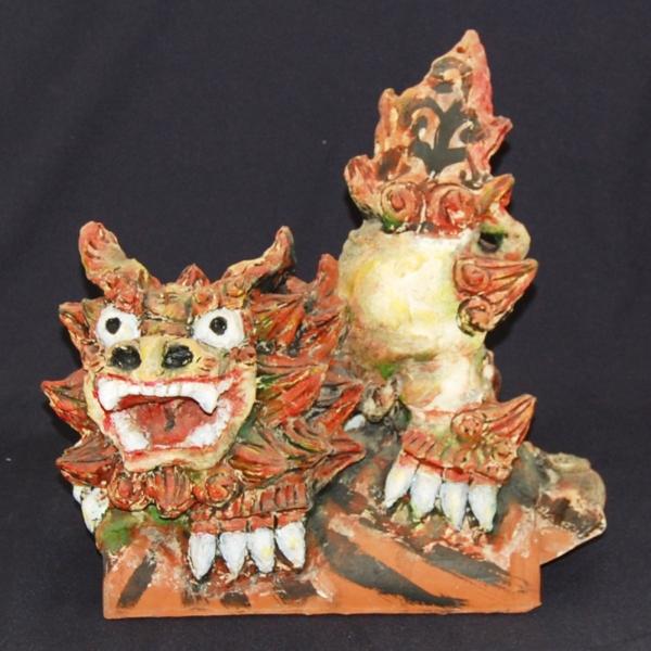 赤いシーサー瓦 沖縄産 レア 琉球 守り神 鬼瓦 縁起物 破邪｜シーサー