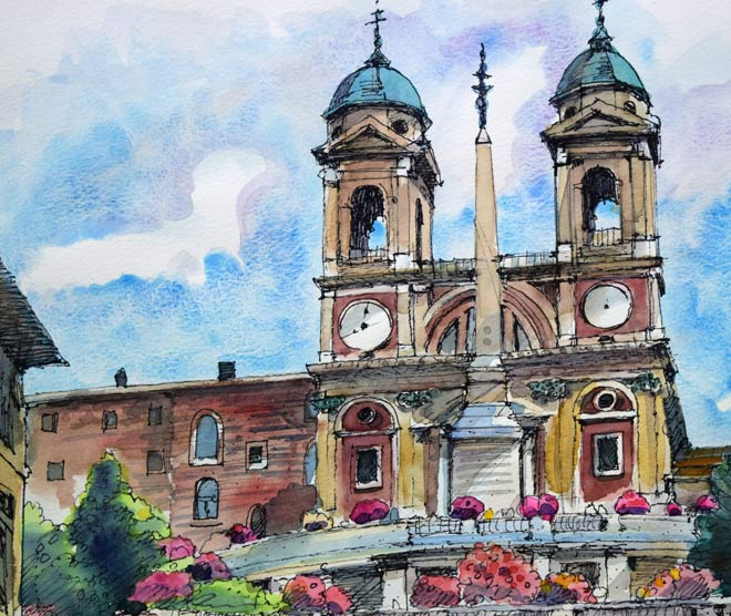 鶴十帆「ローマ」水彩画・10号 絵画買取・販売の小竹美術