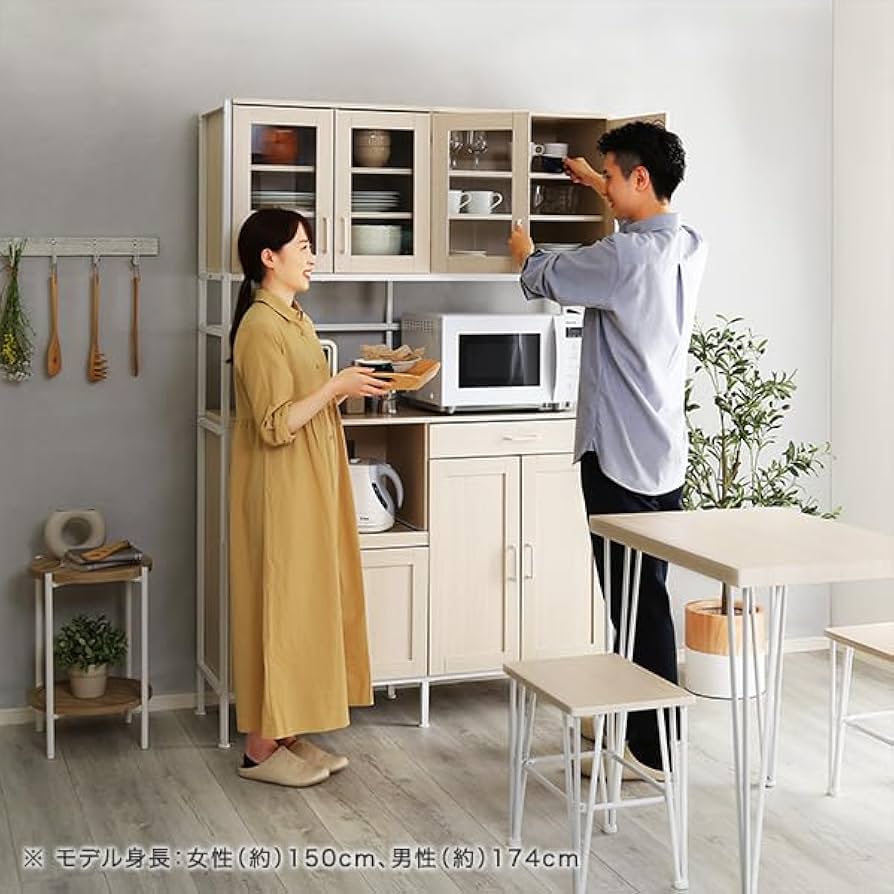 Amazon｜ホームテイスト さわやかなオシャレワイド食器棚 【Frais-フレ