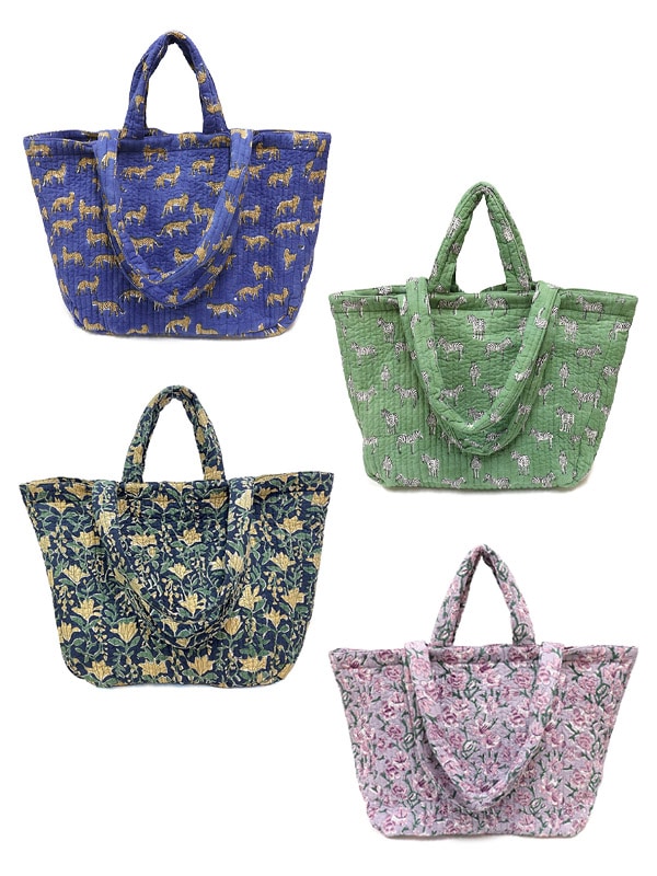 20％OFF】ブロックプリントキルティング2Wayトートバッグ（4カラー