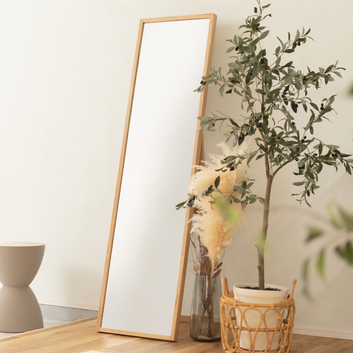 東谷 スタンドミラー 高さ158cm 全身鏡 木製 ウォールミラー （ 木目