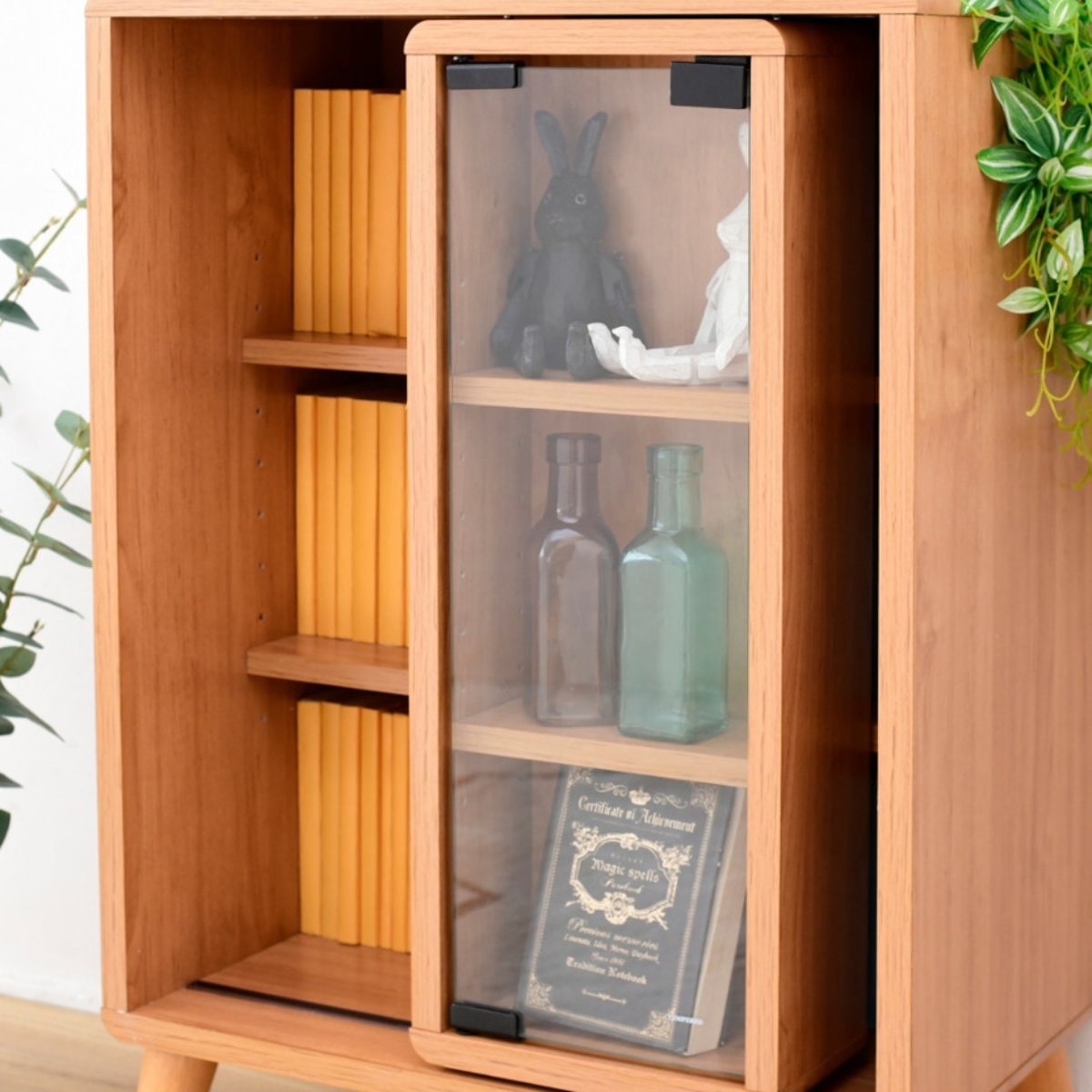 マガジンラック スライド収納 ガラス扉付 Pico 幅50cm（ スライド本棚