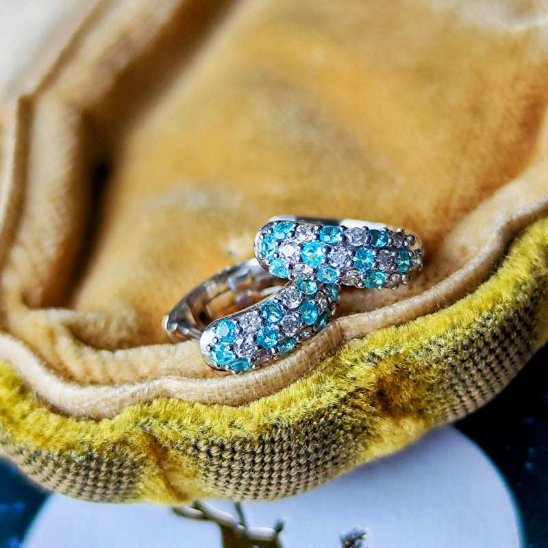 天然パライバトルマリン パヴェ 天然ダイヤモンド プラチナピアス