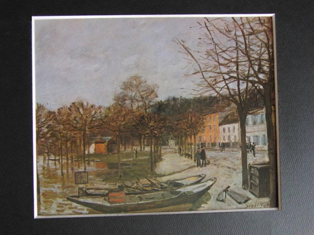 アルフレッド・シスレー、【ポール＝マルリの洪水】、希少な額装用画集より アルフレッド・シスレー、【ポール＝マルリの洪水】、希少な額装用画集