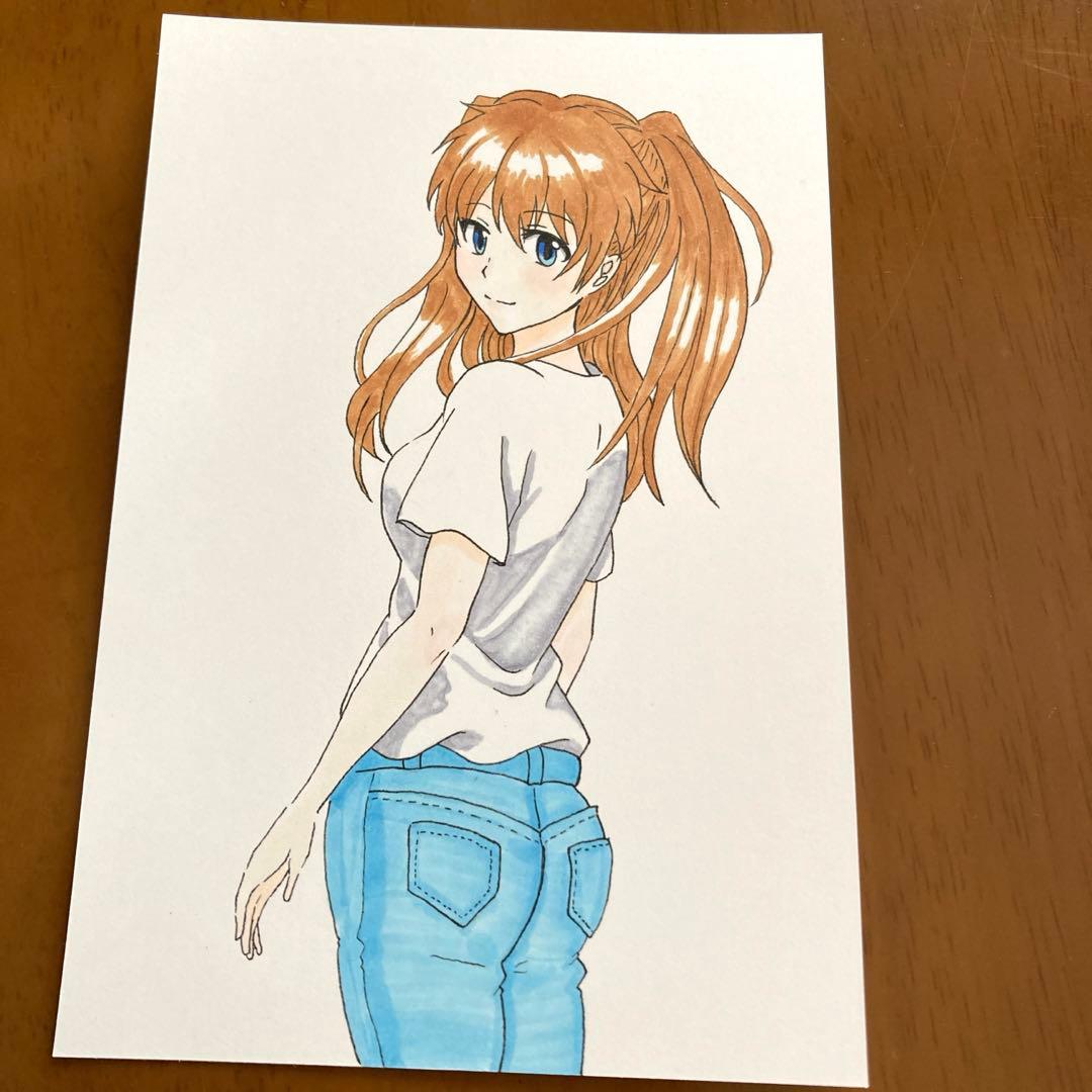 手描きイラスト エヴァンゲリオン アスカ ファンアートアナログ ポスト