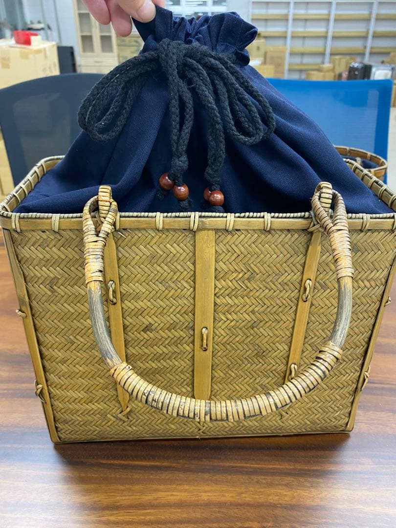 竹細工 ★茶道収納バッグ★竹編バッグ ハンドバッグ 古風便攜 手作工芸品 網代編みバッグ L 茶(1個)ファッション小物 工芸品 竹細工 バッグ