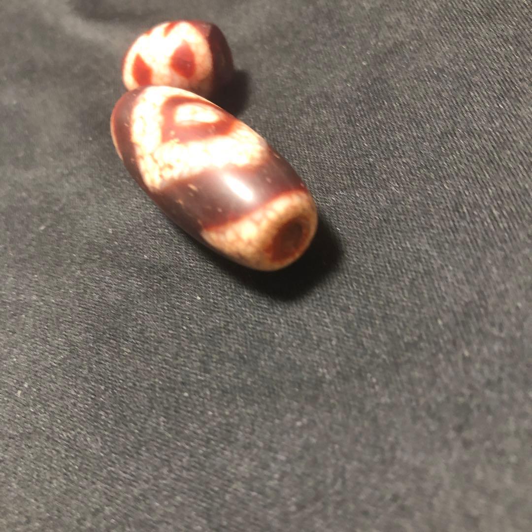 特価‼️西蔵老礦紅朱砂龍紋虎牙金剛星辰天地天珠、金剛杵天珠セット