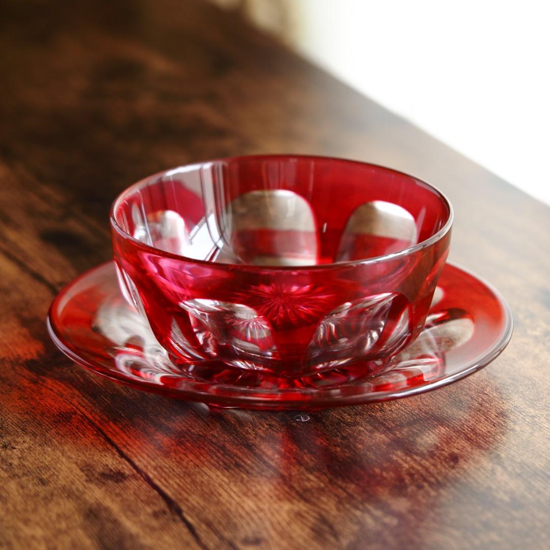 バカラ カット ボウル＆ソーサー セット B469a / エンパイア 金赤 o1080144015483645593.jpg