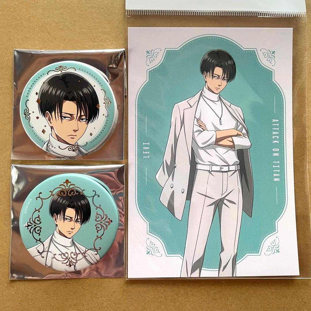 進撃の巨人 ホワイトコーデ リヴァイ 缶バッジ＆ポストカード - メルカリ