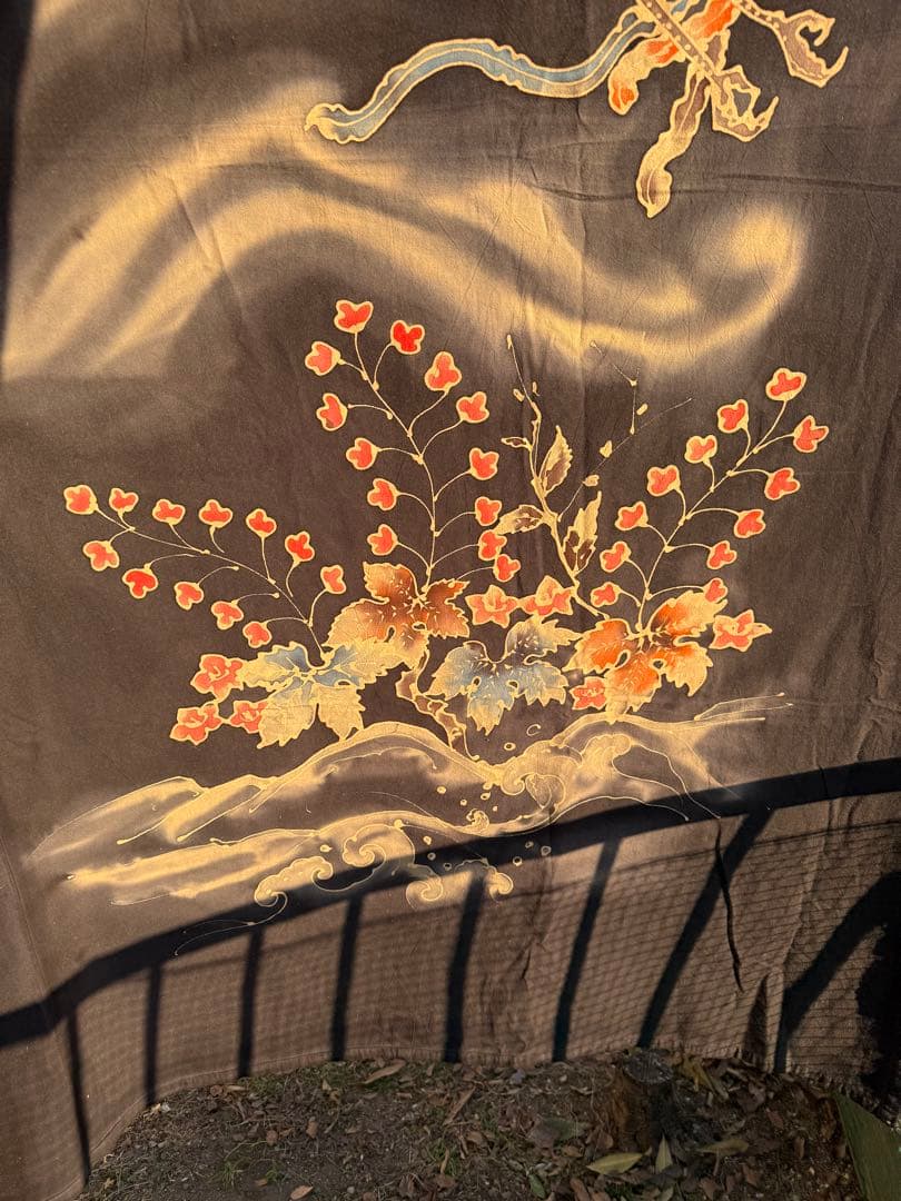 ◯手描きロウケツ染め創作布 図柄、 桐と鳳凰