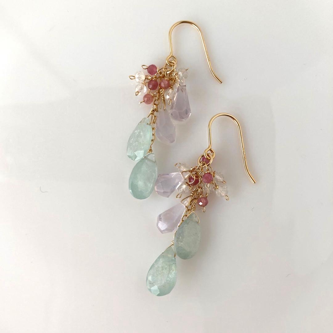 14kgfシンデレラアクアマリン、スコロライト他のピアス - メルカリ