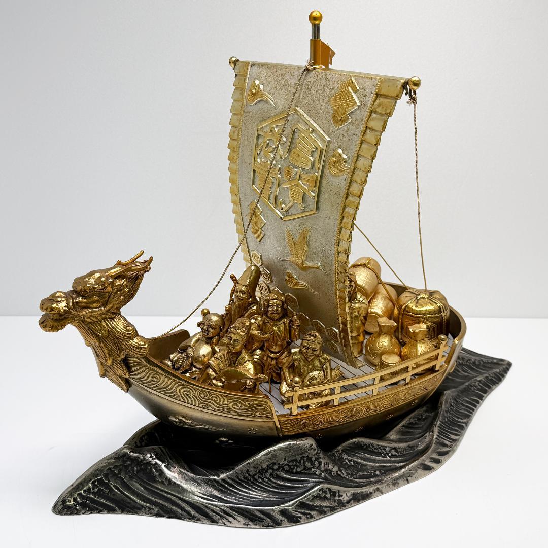 希少品 激レア 掘り出し物 宝船 七福神 全長 47cm 送料無料】 銀製 宝船 七福神 A 360g / 武比古 置物 七福神 恵比寿