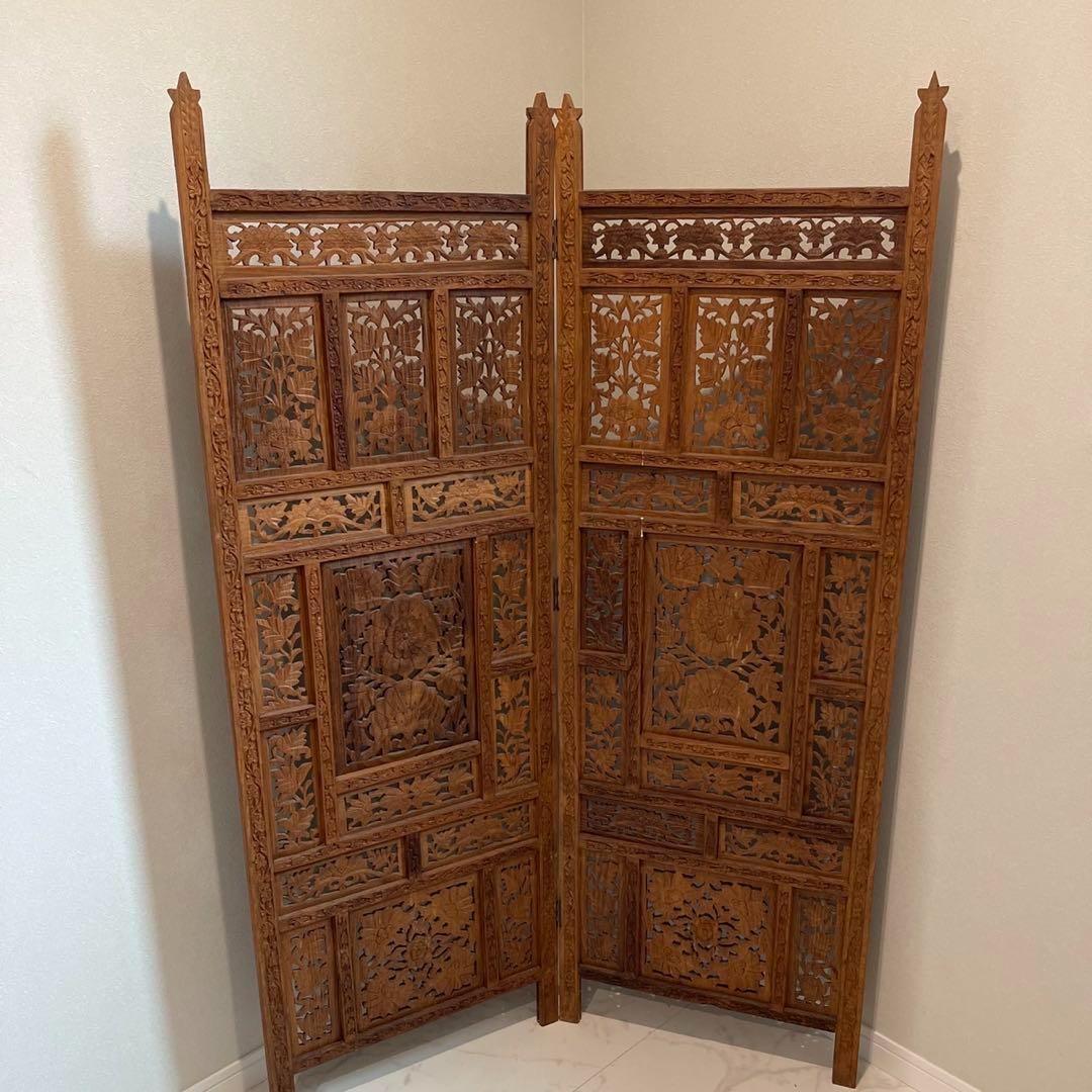 シーシャムウッド パーテーション 木彫り 透かし彫り アジアン インテリア
