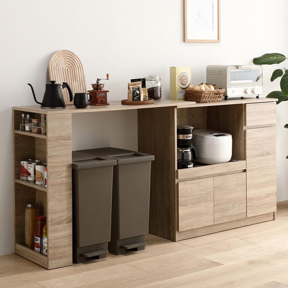 置き場所にあわせて調節できる、伸長式テーブル付きキッチン収納 2点セット 未開封 幅104～178cm）置き場所にあわせて調節できる、伸長式テーブル付き