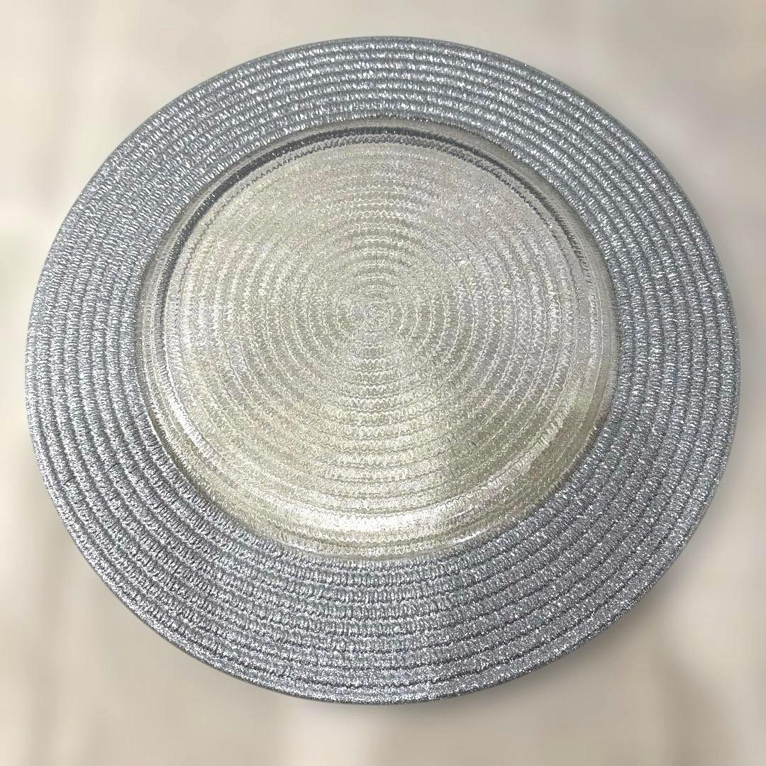 未使用】IVV ガラス皿 31㎝ ゴールド、シルバー2枚セット イタリア製