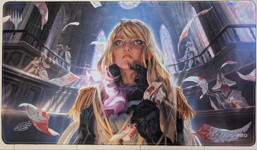 【未使用】スレイベンの守護者、サリア　ステッチ加工　プレイマット　サインド 未使用】スレイベンの守護者、サリア ステッチ加工 プレイマット