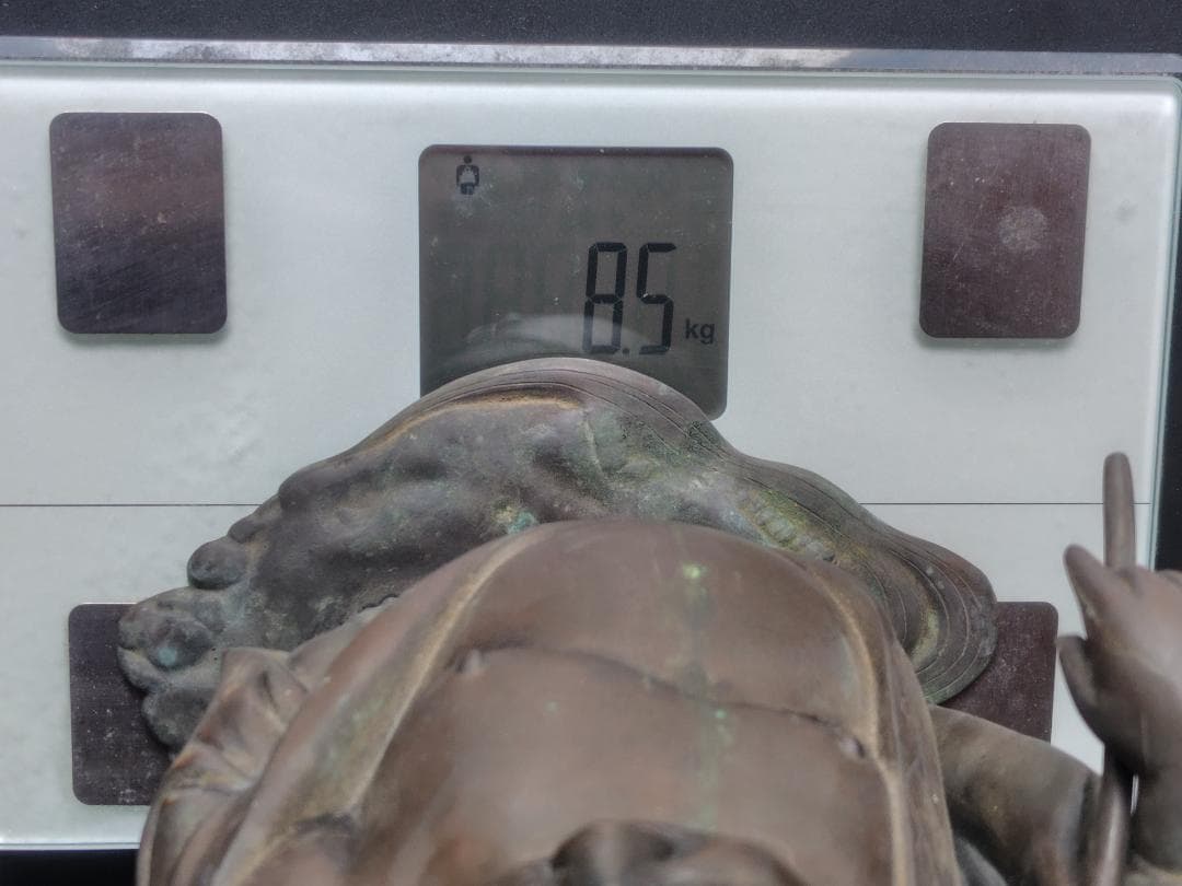 重厚 布袋尊 銅合金製 鋳造像 8.5kg / 置物 彫像 和風 開運 縁起物