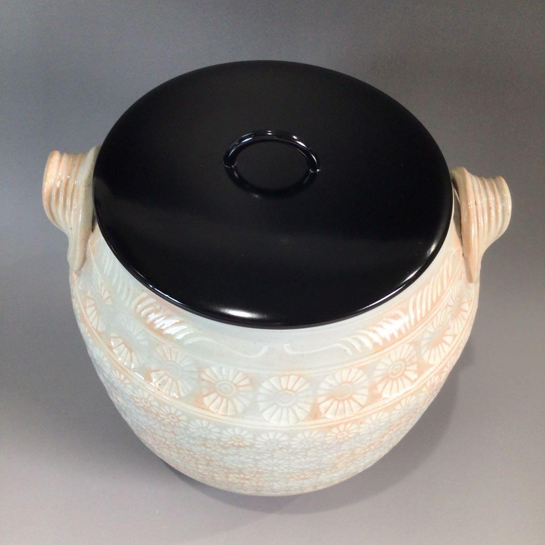 P688 水指 『平安 陶楽造』『御本手三島』『耳付水指』 共箱