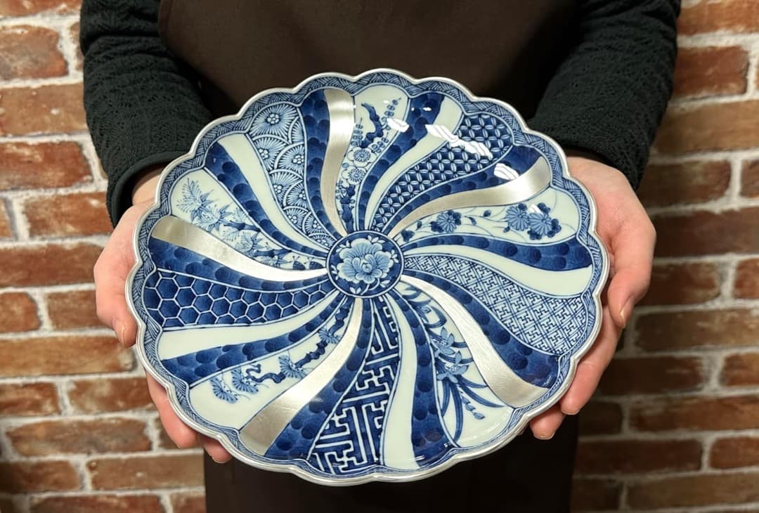 値下げ　新品　林九郎窯　藍青　銀彩　祥瑞　プレート　24.5cm　皿　②