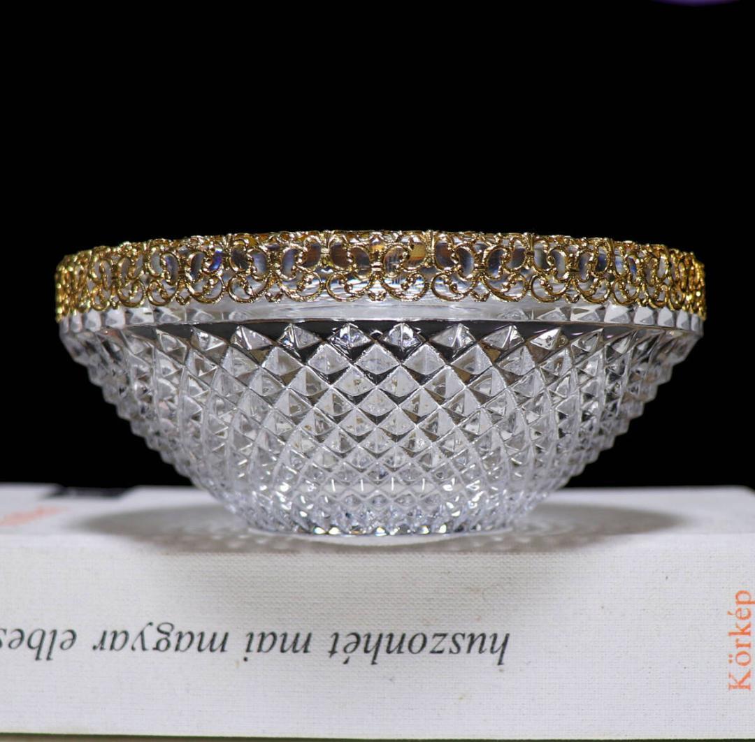 オールド・バカラ 稀少名品 金装飾切子硝子小鉢 ボウル ディアマン