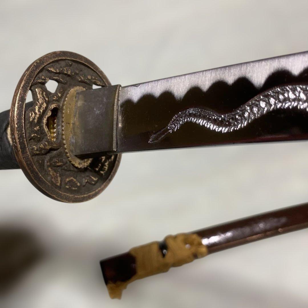 模造刀 濃緑柄 角松透し楕円鍔 茶鞘 - メルカリ