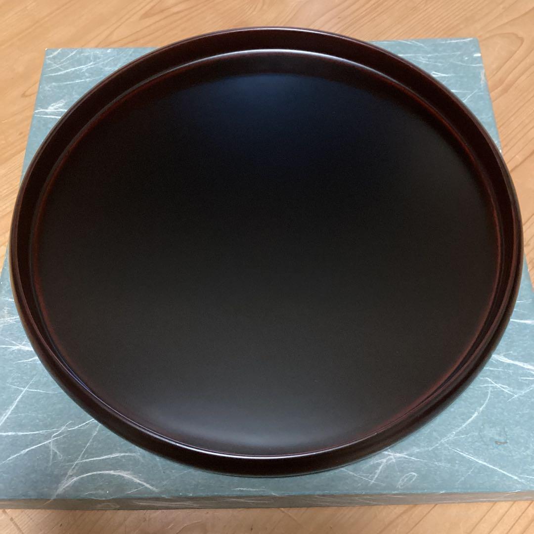 漆器　浄法寺塗　溜塗　丸盆　尺盆　大清造　木製　未使用品 丸盆 10.0 黒牡丹彫 溜 木製 漆塗り 12-10204 漆器の井助