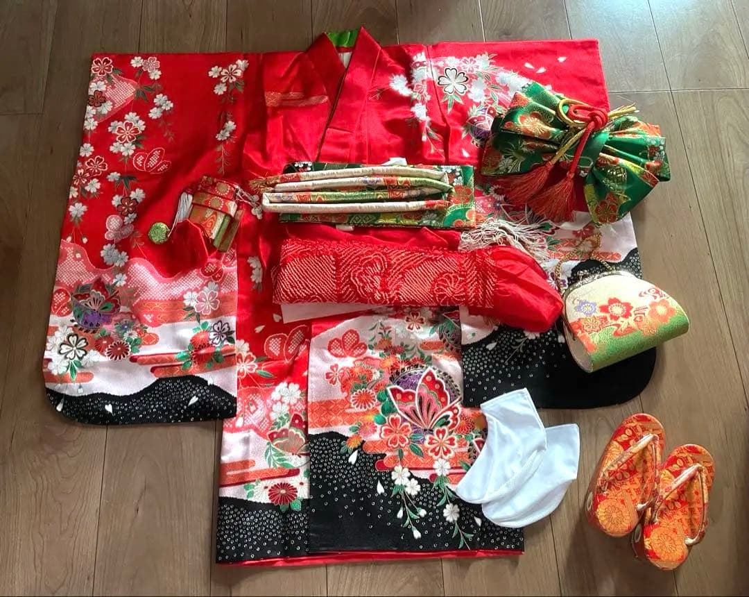 七五三　女の子　着物　フルセット 七五三 女の子 7才 7歳 着物 フルセット モダン 小紋柄 14点セット