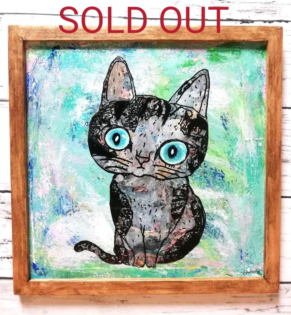 銅版画応用表現絵画　「ひらめき猫」 猫 銅版画 額入り | iichi 日々の暮らしを心地よくするハンドメイドや